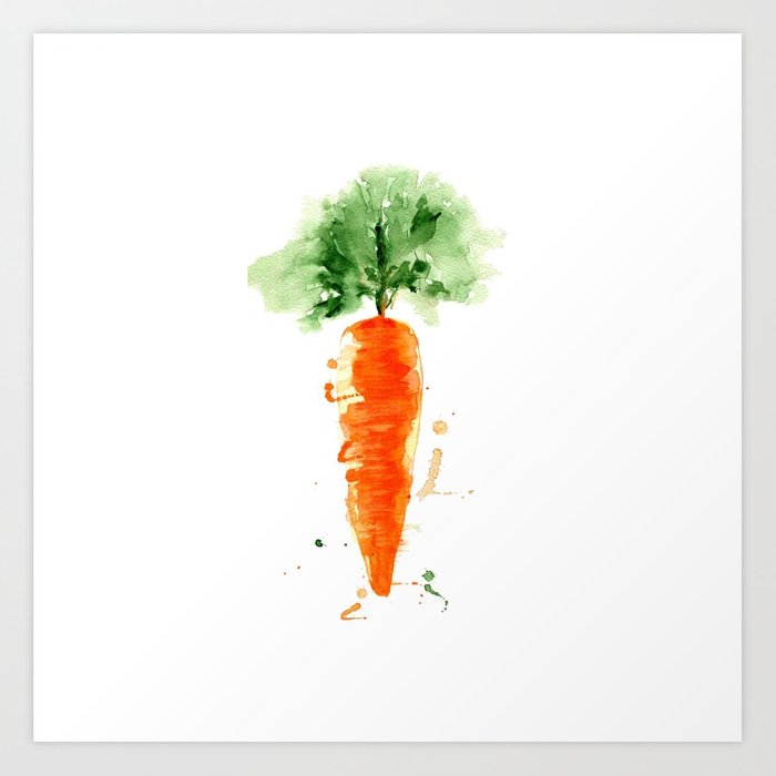 700x700 Watercolor Orange Carrot. Organic Vegetable. Original Watercolour