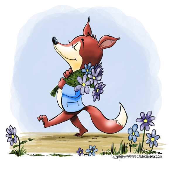 598x584 Fox With Flowers Watercolor Cartoon Cartoon