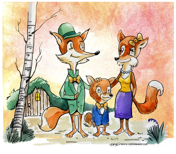 598x525 Foxy Family Watercolor Cartoon
