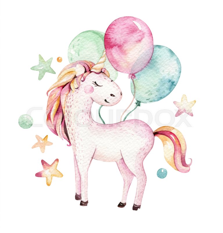 767x800 Isolated Cute Watercolor Unicorn Clipart. Nursery Unicorns