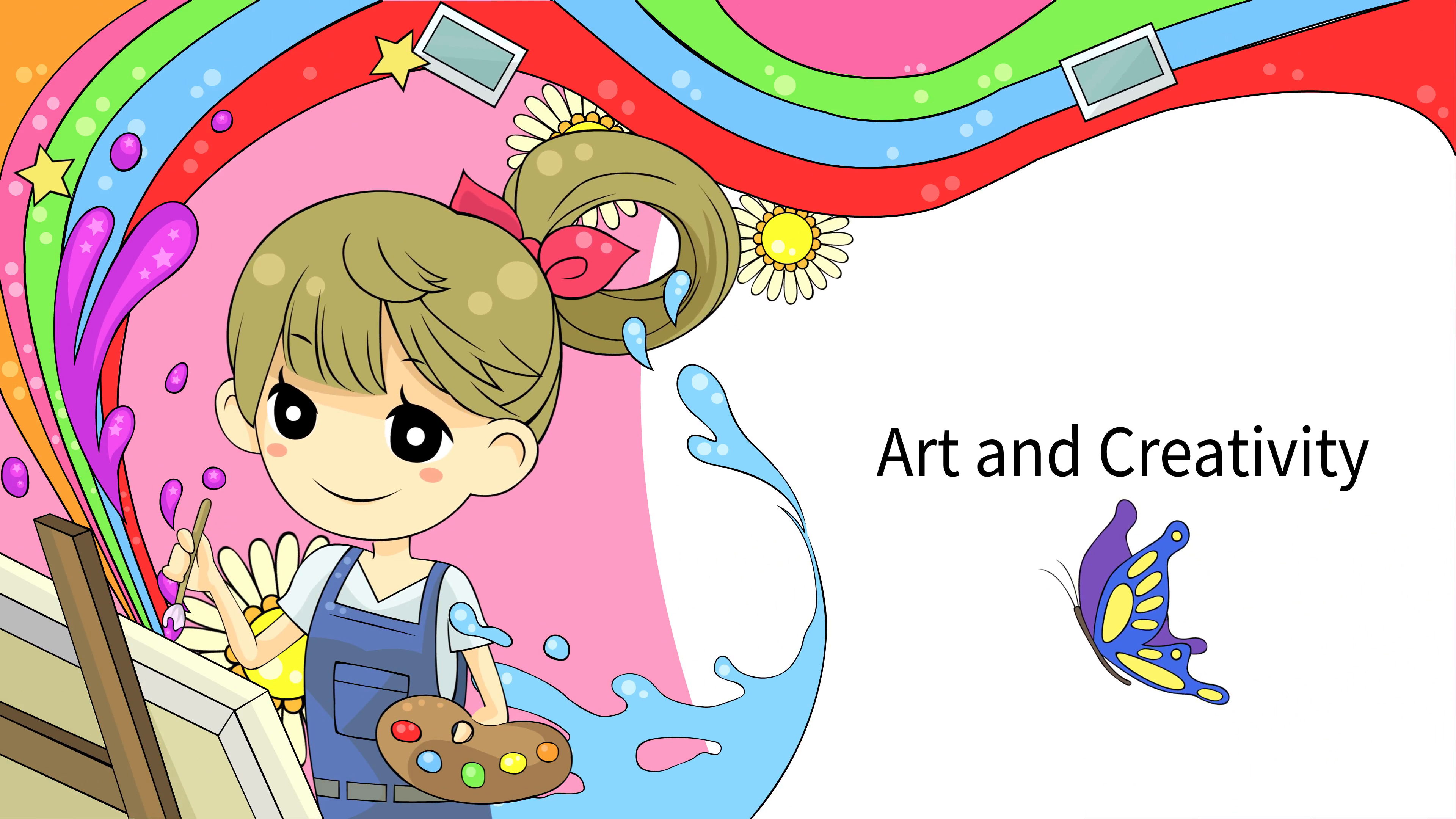 3840x2160 Cartoon Animation Background Of A Girl Artist Painting Watercolor