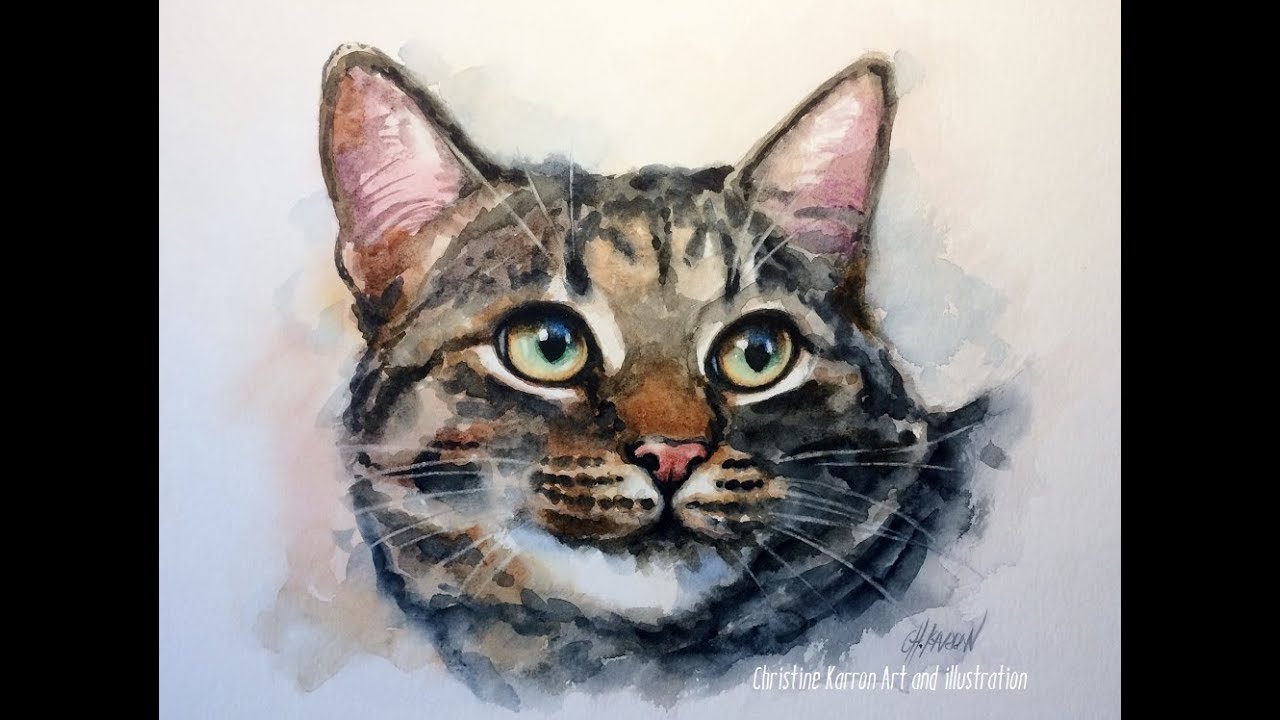 1280x720 Cat Watercolor Portrait Real Time Painting Demo By Ch.karron