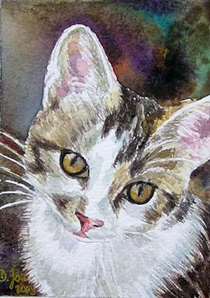 300x425 Cat In Watercolor, Kitten,cat Painting,and Blue Hydrangea Painting