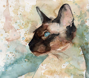 300x265 Giclee Print Siamese Cat Watercolor Painting Art Side Chocolate