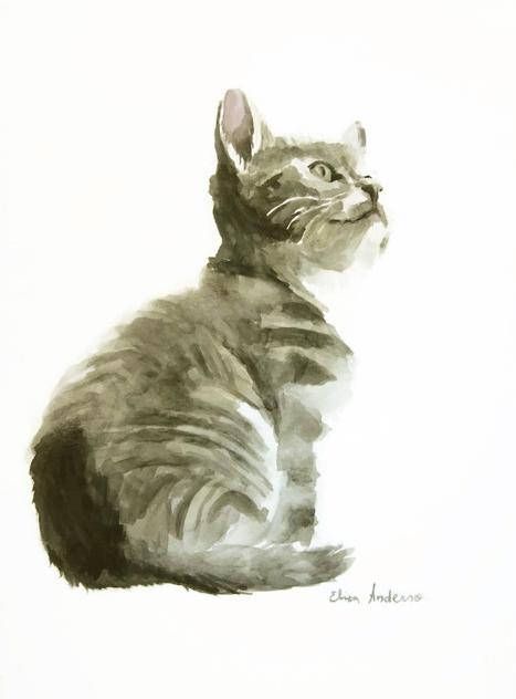 467x632 Original Watercolor Painting, Cat Watercolor, Cat Painting, Cute