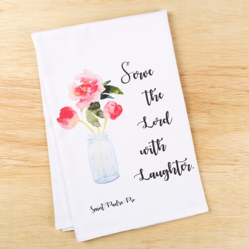 500x500 Laughter Padre Pio Watercolor Kitchen Towel The Catholic Company