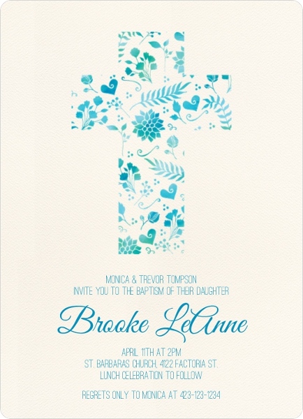 434x600 Watercolor Cross Baptism Invitation Baptism Invitations