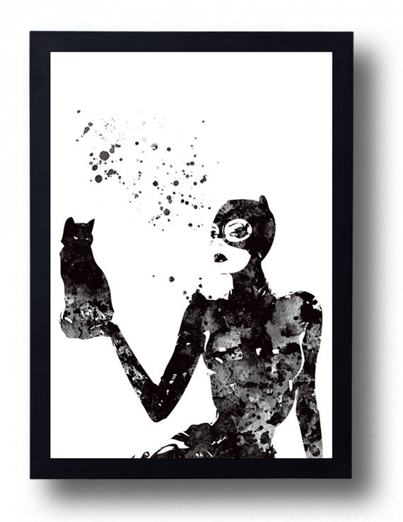 570x737 Catwoman Watercolor Art Print Cat Painting Catwoman