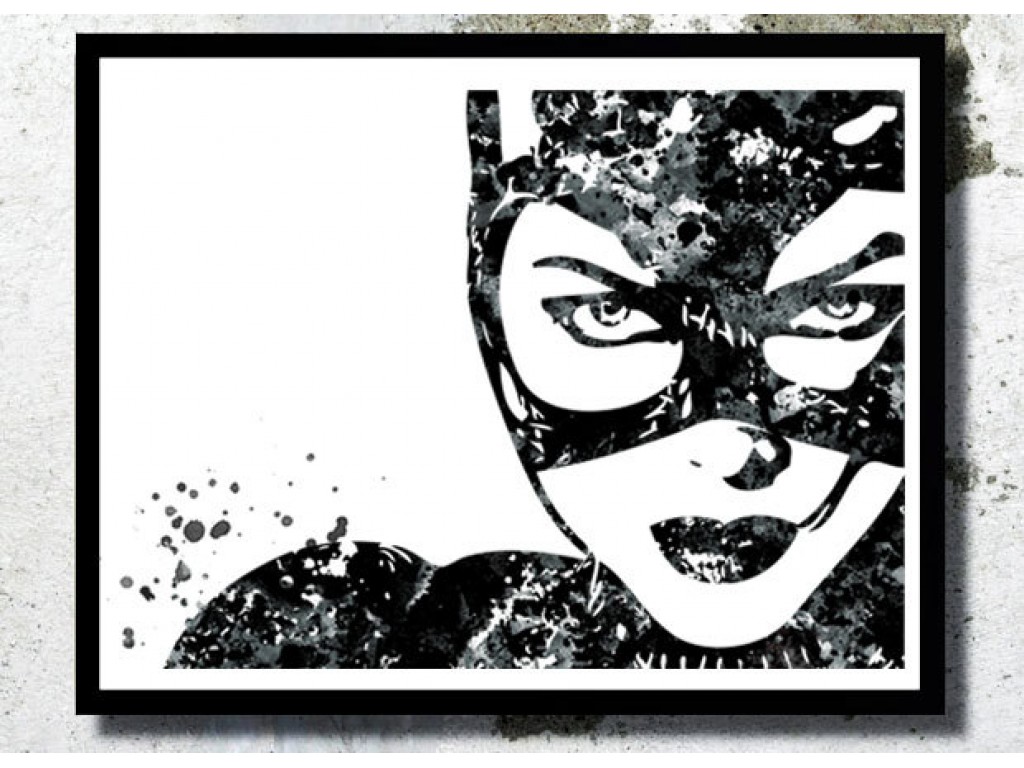 1024x768 Catwoman Watercolor Art Print Catwoman Poster Cat Illustration