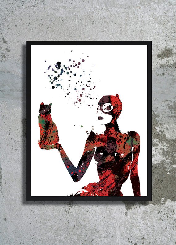 570x792 Catwoman Watercolor Art Print Catwoman Poster Cat Illustration