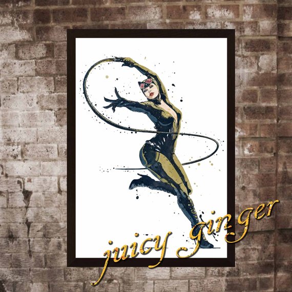 570x570 Catwoman Art Print Catwoman Watercolor Poster Art Print Etsy