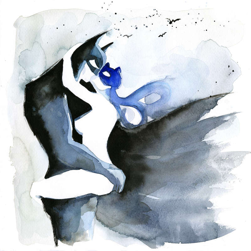 800x800 Batman And Catwoman Kissing Watercolour Severest Inks