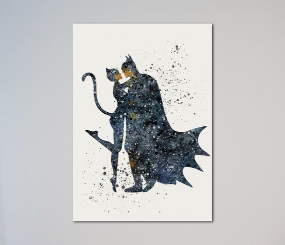 570x489 Batman And Catwoman Watercolor Print Poster The Dark Knight