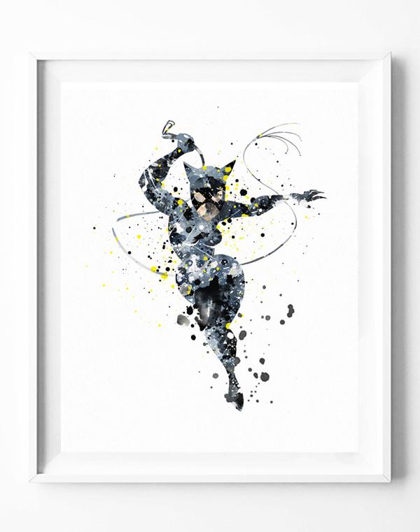 600x761 Catwoman Art Print Batman Villains Poster Watercolor Painting Wall