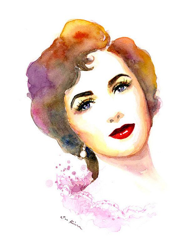 620x803 Celebrity Watercolor Paintings 25 Liz Taylor Artsy Fartsy