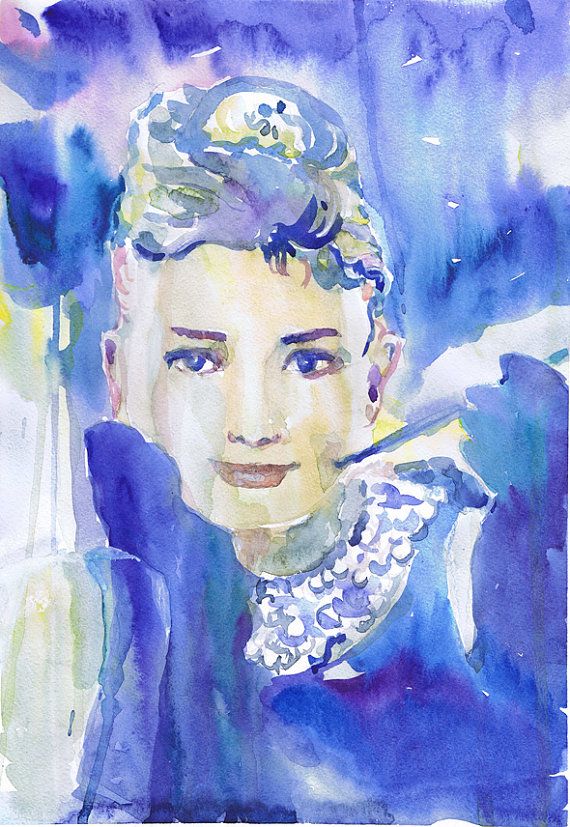 570x827 Audrey Hepburn Art , Celebrity Portraits, Old Hollywood Watercolor