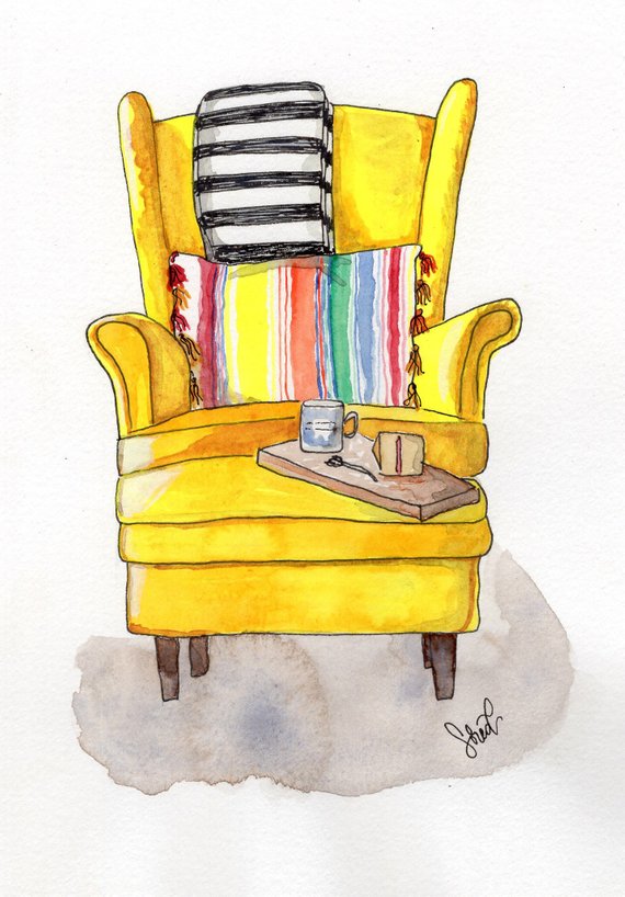 570x818 Print Watercolor Yellow Chair Illustration Modern Decor Etsy