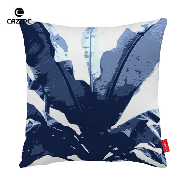 640x640 Watercolor Navy Blue Banana Leaves Print Car Decorative Throw