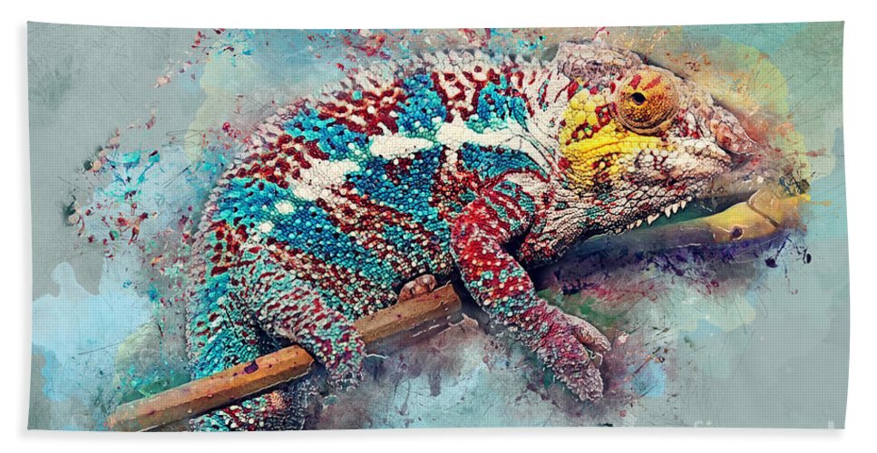 967x500 Chameleon Watercolor Art Hand Towel For Sale By Justyna Jbjart