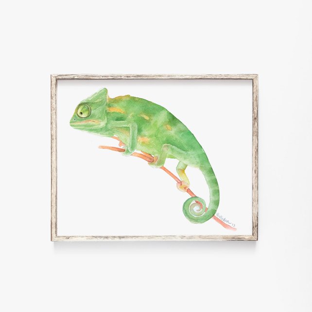 642x642 Chameleon Watercolor Painting 11 X 14 Boys Room Wall Art Etsy