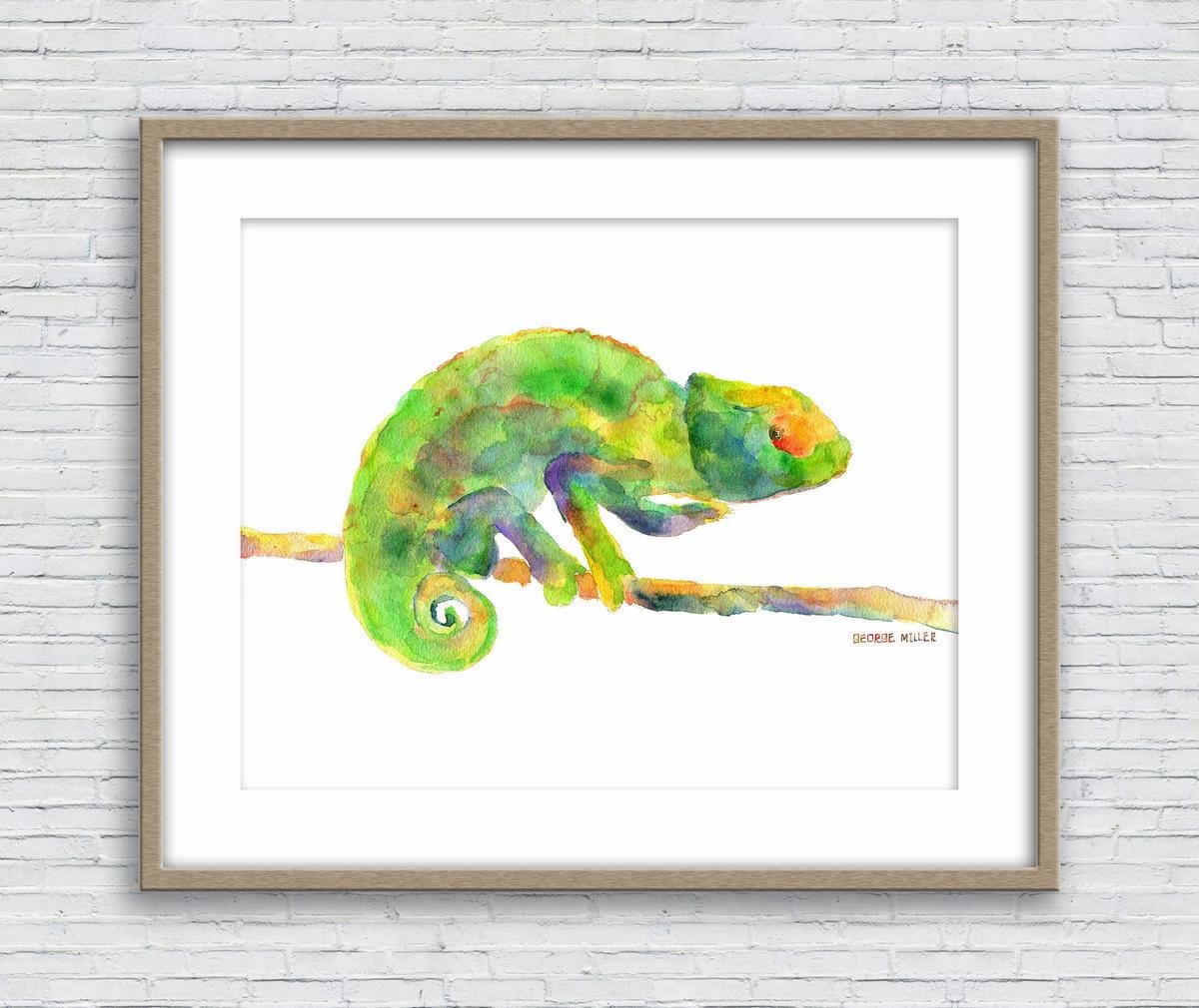 1200x1010 Print Art, Chameleon Watercolor Print, Wall Decor Dorm, Abstract
