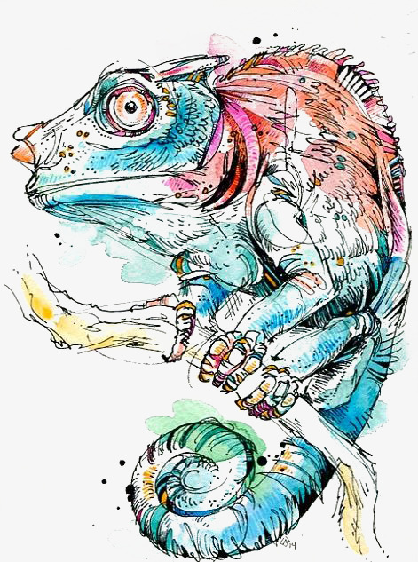 471x633 Watercolor Chameleon, Watercolor Clipart, Illustration, Cartoon