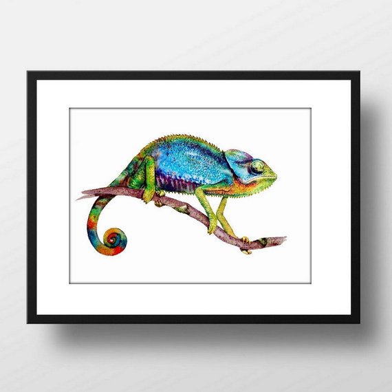 570x570 Chameleon Watercolor Art Print Watercolor Painting Print Etsy