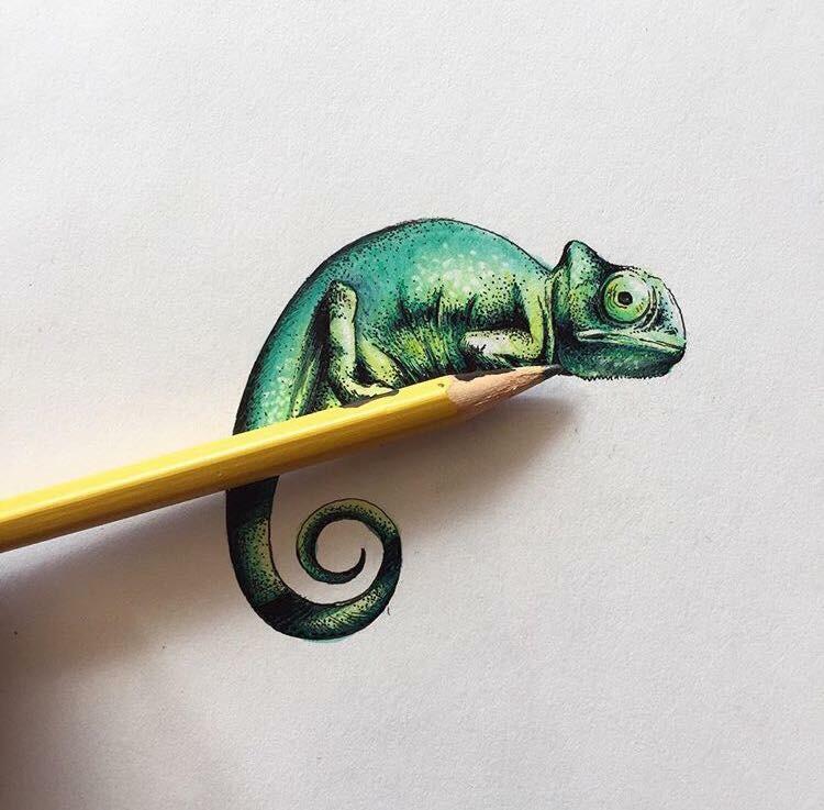 750x737 Chameleon, 3x3 Watercolor And Micron Pen Art