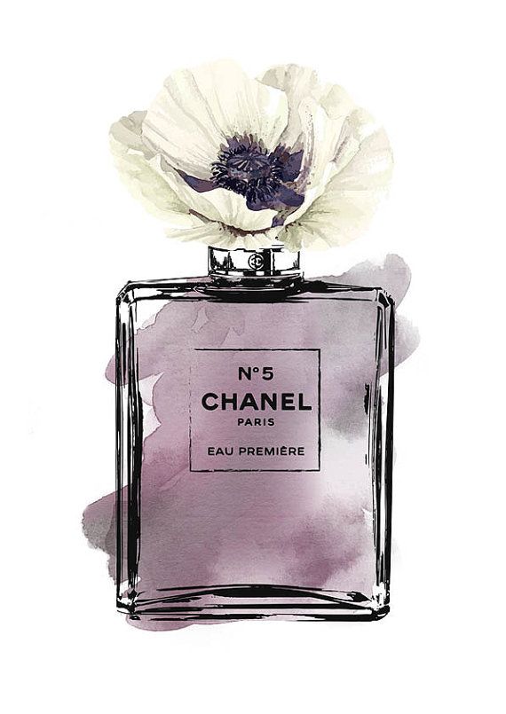 570x805 Chanel Watercolor Perfume Bottle 8x10 With Gold Effect Printed
