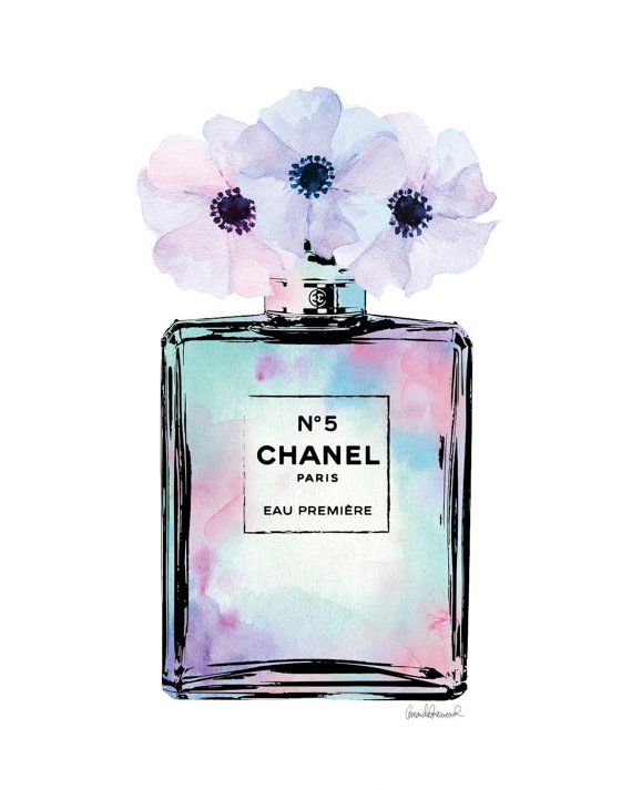 570x713 Chanel Watercolor Bottle With Poppies Mint Pink By Hellomrmoon