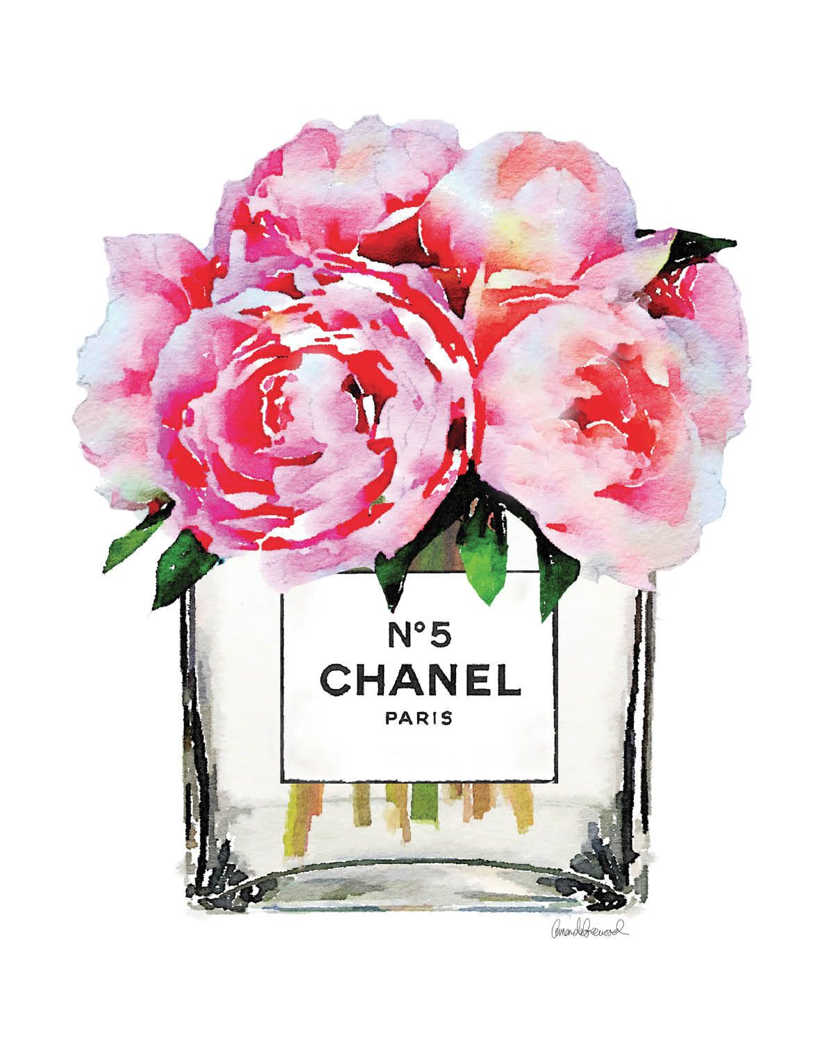 1200x1500 Chanel Watercolor Flower Peony Art Print Pink Coco Chanel