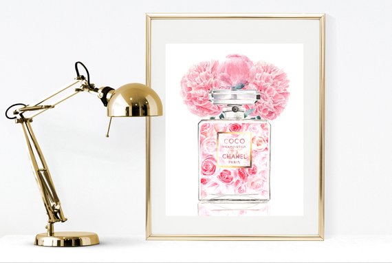 570x382 Chanel Watercolor Perfume Print Printable Chanel Print Pink Etsy