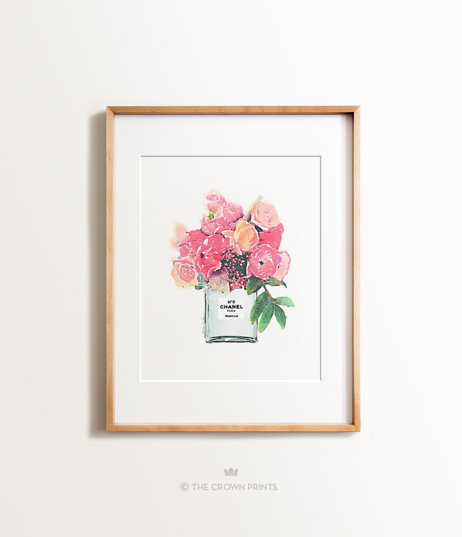 900x1046 Watercolor Chanel Floral Bouquet Print