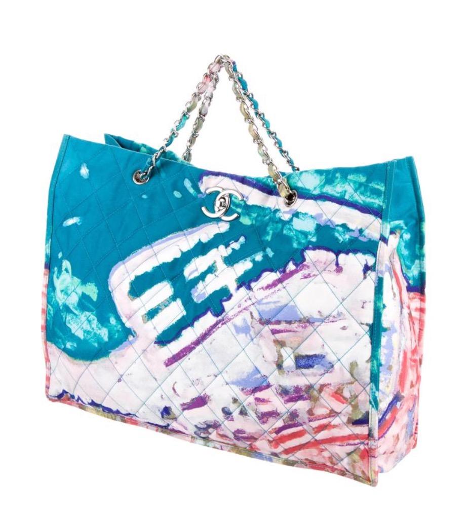 924x1014 Chanel Graffiti Watercolor Limited Edition Summer Tote Turquoise