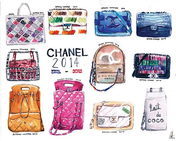 570x456 Chanel Bags 2014 8 X 10 Watercolor Illustration Art De La Mode