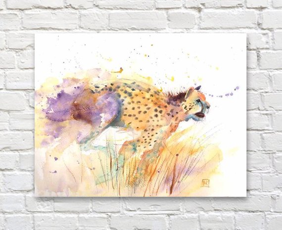 570x465 Cheetah Watercolor Print Canvas Poster Cheetah Art Etsy