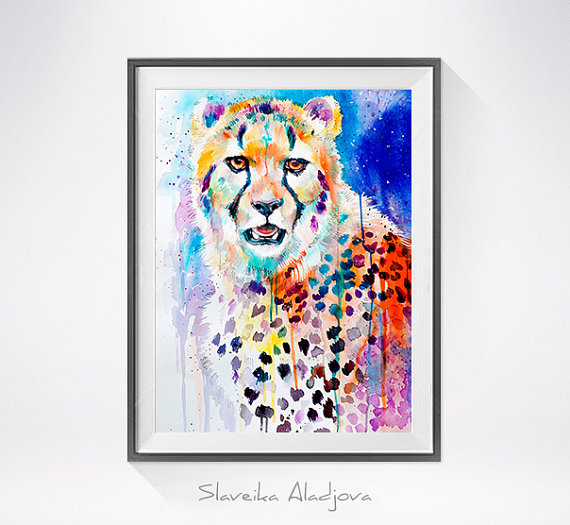 570x525 Cheetah Watercolor Painting Print