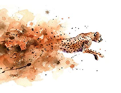 425x328 Cheetah Watercolor Art Print Signed By Artist Dj