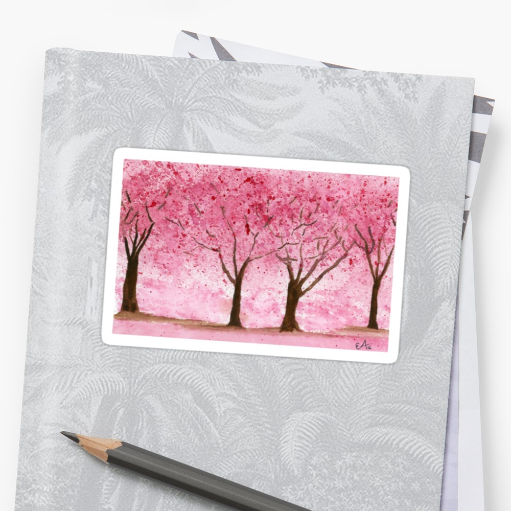 1000x1000 Cherry Trees. Watercolor Painting Art Print Fine Art Print From
