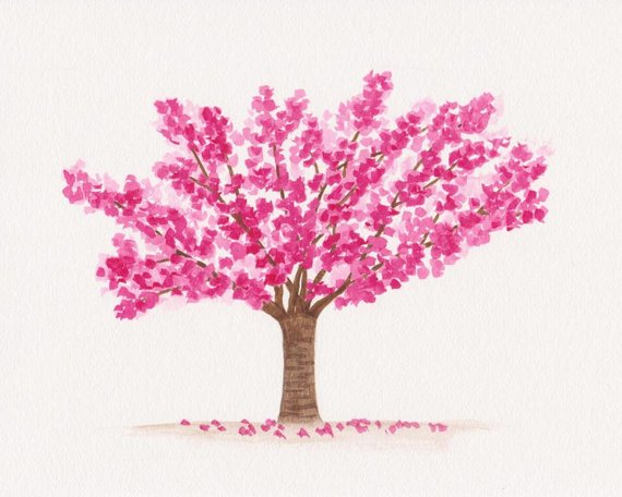 570x456 Cherry Blossom Tree Watercolor Painting Spring Wall Art Etsy