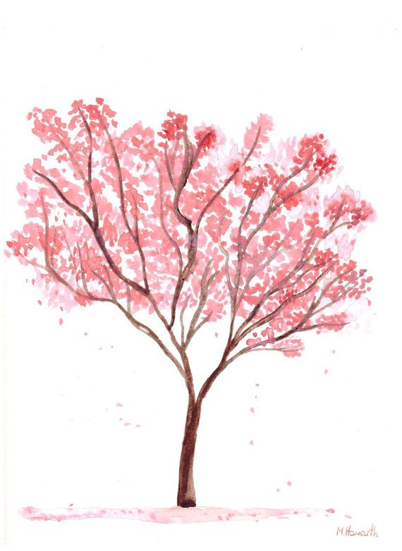 570x780 Pink Tree Watercolour Painting, Pink Flowers Art, Original