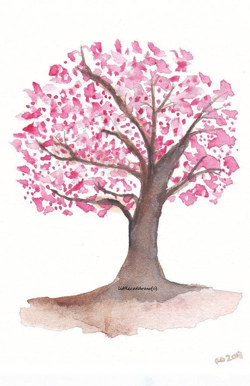 500x770 Sweet Cherry Blossom Tree Watercolor Painting