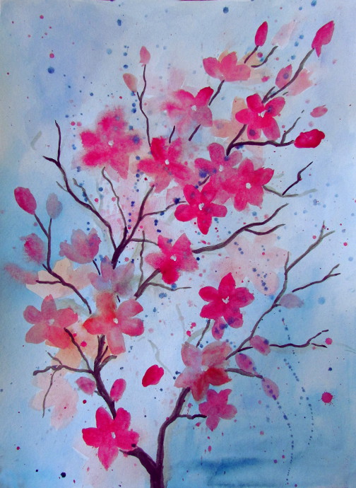 504x690 Cherry Blossom Watercolor Painting