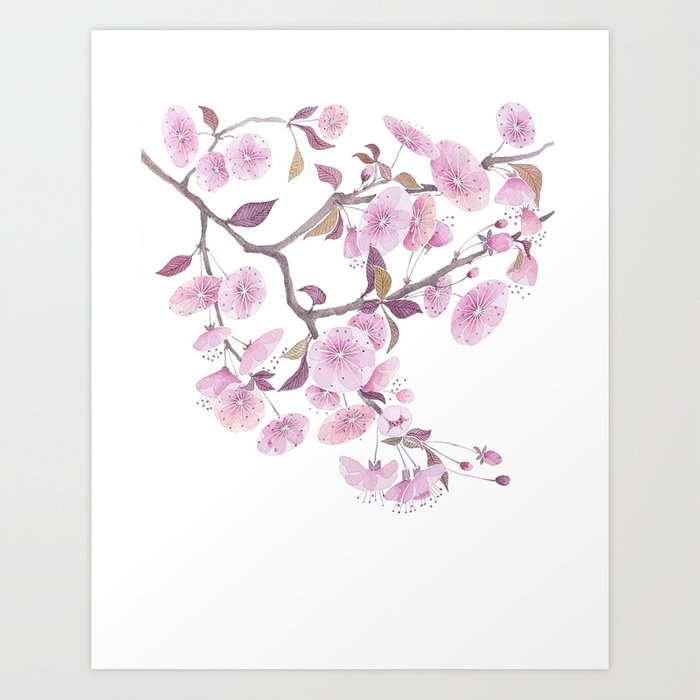 700x700 Cherry Blossoms, Sakura Flower Decor Watercolor Painting Pink Art