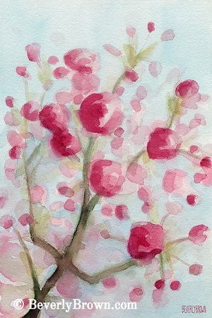 300x450 Pink Cherry Blossoms Watercolor Art Prints