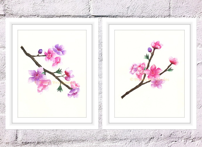 690x505 Set Of 2 Cherry Blossoms Print, By Breezy Bird Goodies On Zibbet
