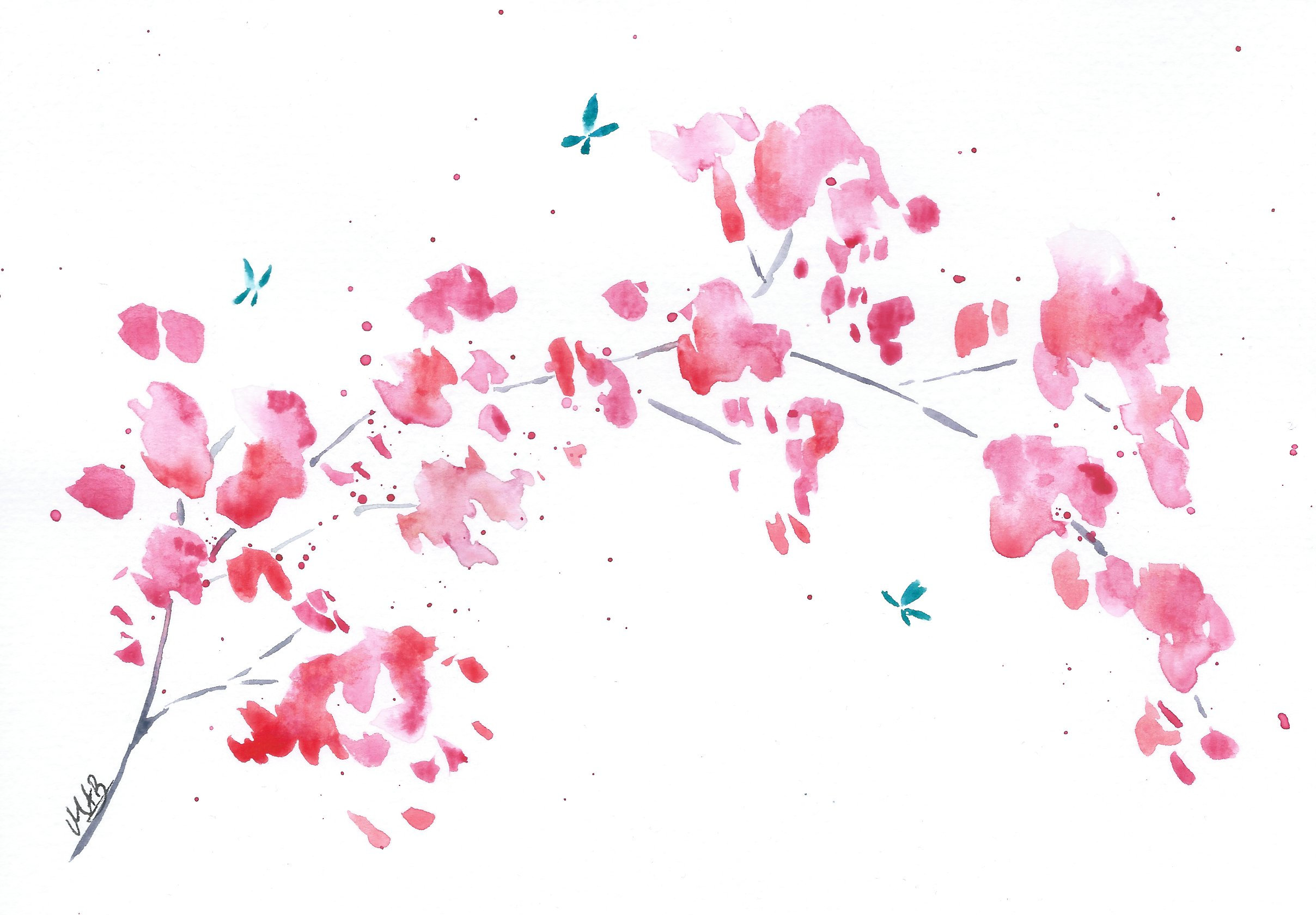 2416x1680 Cherry Blossom Painting Original Watercolor Painting Cherry