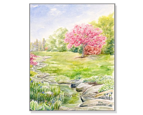 570x456 Cherry Tree Painting Cherry Tree Watercolor Landscape Etsy