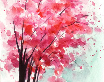 340x270 Cherry Trees Watercolor Cherry Blossoms Painting Cherry