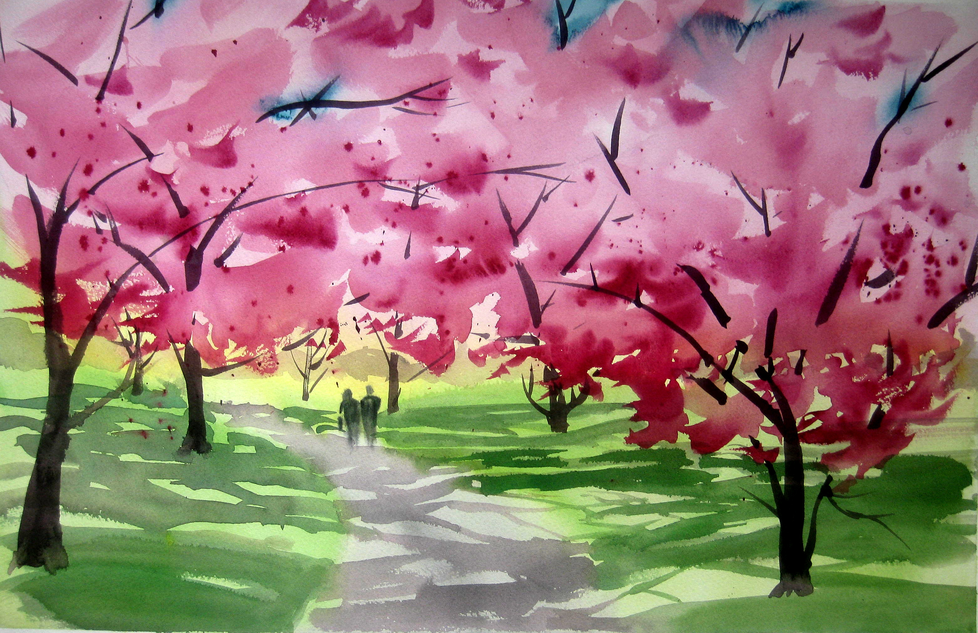 3120x2020 Cherry Blossom Walk Watercolor Atelier